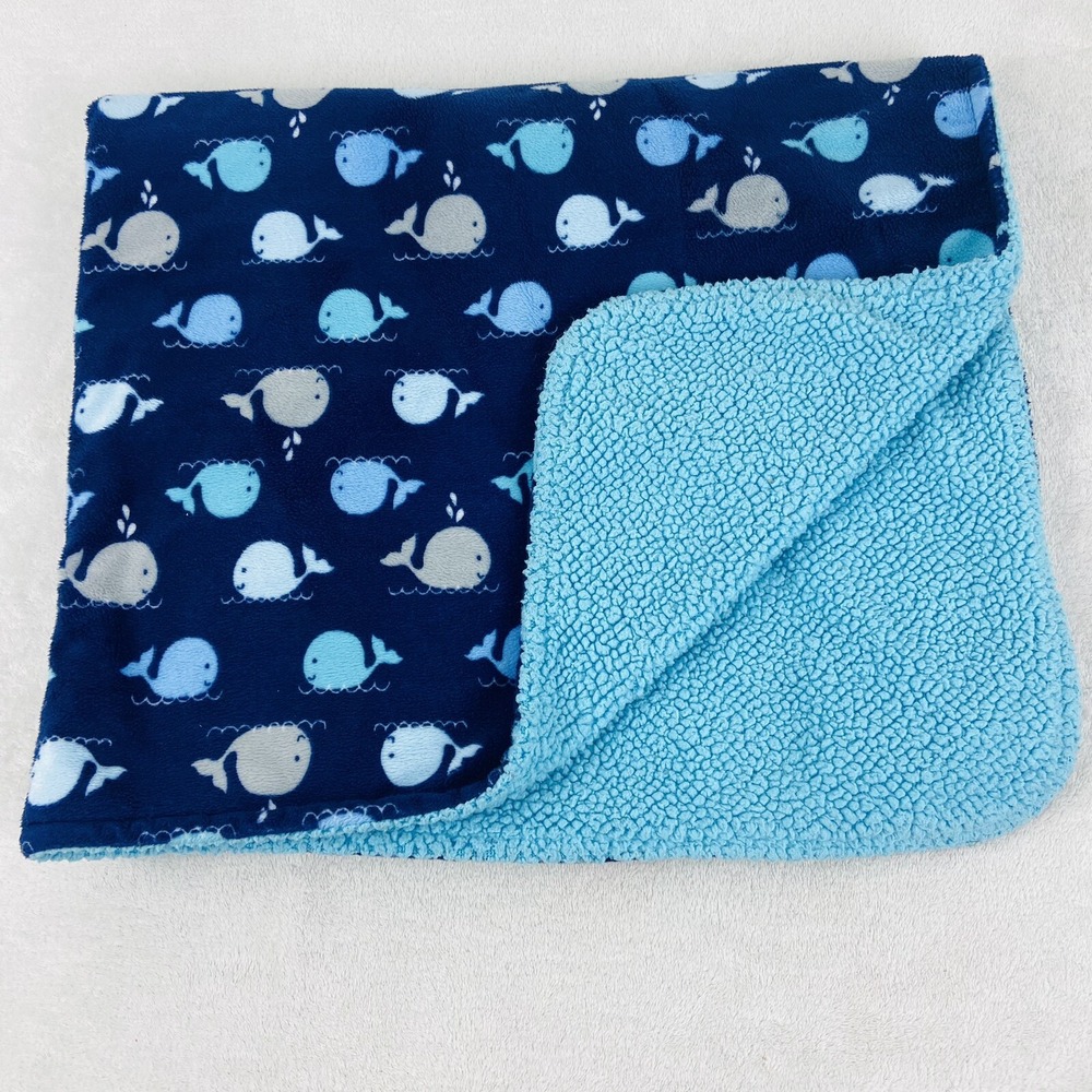 Garanimals Blue Sherpa Whale Plush Baby Blanket Security Lovey 38 X 30 2015